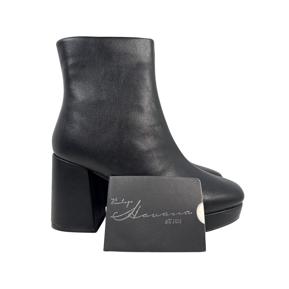 Vintage Havana Bayside Platform Bootie Womens 8.5 Black‎ Leather Chunky Heel Sq